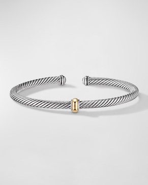 Cable Station Bracelet in Silver with 18K Gold, 4mm