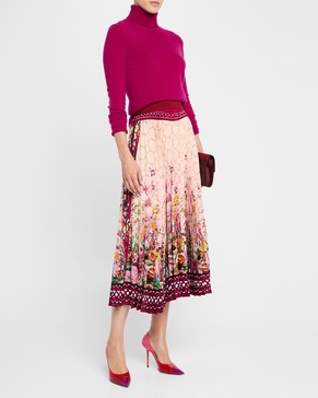 Uni Garden-Print Pleated Midi Skirt