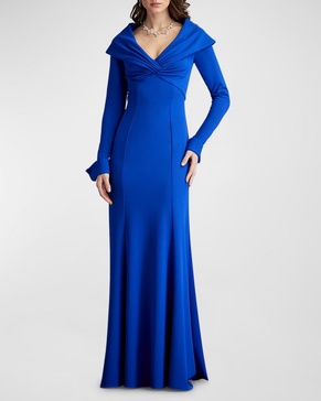 Twist-Front Crepe Column Gown