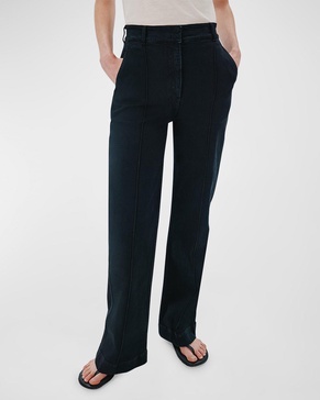 High Waist Flare Leg Denim Trousers