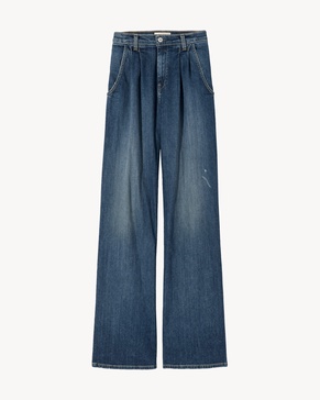 wide-leg bleach-effect denim jeans