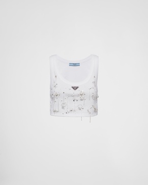 crystal-embroidered ribbed tank top