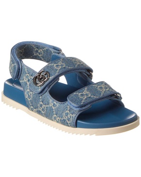 Gucci Double G GG Denim & Leather Sandal