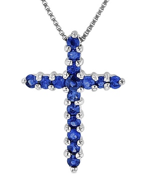 Diana M. Fine Jewelry 14K 0.32 ct. tw. Sapphire Cross Pendant Necklace