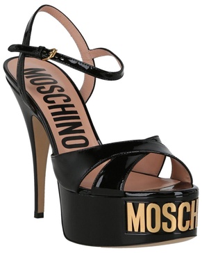 Moschino Logo Plaque Leather Platform Sandal