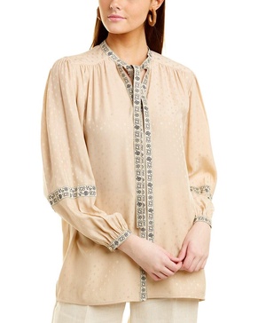 Tory Burch Jacquard Ribbon Silk Blouse