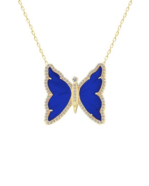 Gabi Rielle 14K Over Silver Lapis Jade CZ Butterfly Necklace