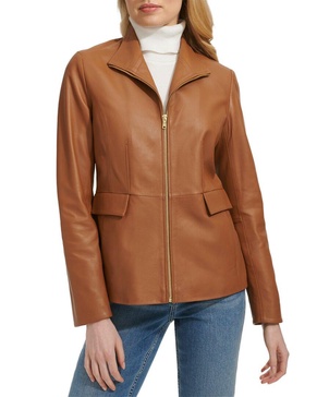 Cole Haan Smooth Leather Wing Collar Jacket