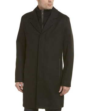 Cole Haan Leather-Trim Wool-Blend Coat