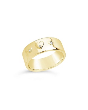 Sterling Forever 14K Plated CZ Engraved Heart Ring