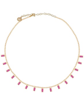 Gabi Rielle 14K Over Silver CZ Pink Petal Baguette Necklace