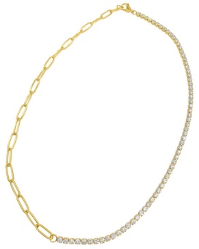 ADORNIA 14K Plated Half-Tennis Necklace