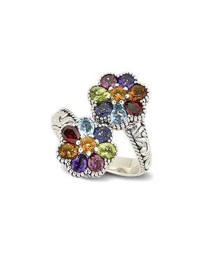 Samuel B. Silver 2.36 ct. tw. Gemstone Flower Bypass Ring