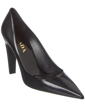 Prada Logo Leather Pointy-Toe Pump