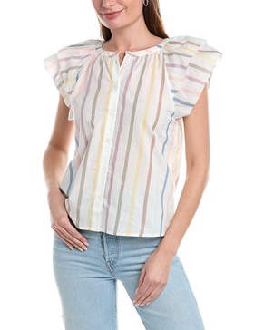 Lilla P Ruffle Sleeve Button Down Top