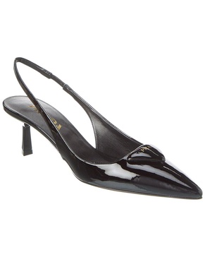 Prada Logo Patent Pointy-Toe Slingback Pump