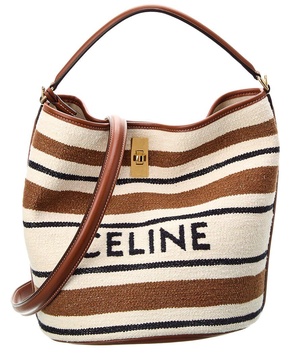 CELINE 16 Jacquard Canvas & Leather Bucket Bag