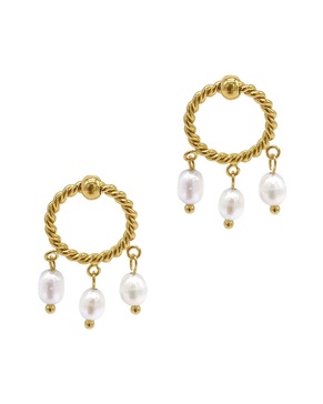 ADORNIA 14K Plated 3mm Pearl Cable Dangle Hoops