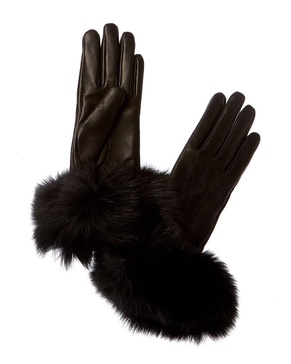 sofiacashmere Cashmere-Lined Leather Gloves