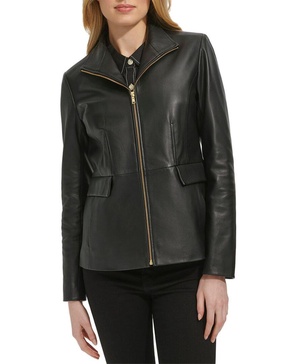 Cole Haan Smooth Leather Wing Collar Jacket