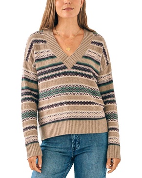 Faherty Highland Fair Isle V-Neck Wool-Blend Sweater