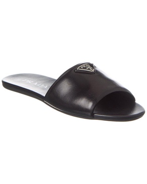 Prada Logo Plaque Leather Sandal