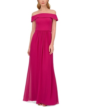 Adrianna Papell Off Shoulder Crepe Chiffon Gown