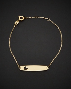 14K Italian Gold ID With Heart Adjustable Length Bracelet