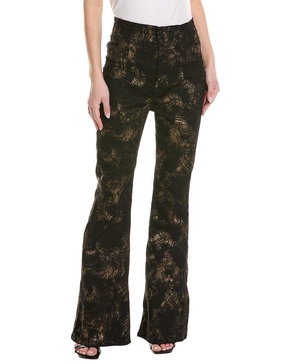 Free People Jayde Metallic Printed Black Tie Flare Jean