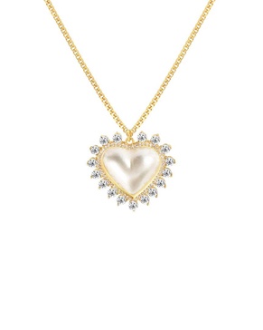 Gabi Rielle 14K Over Silver Pearl CZ Pearlheart Halo Necklace