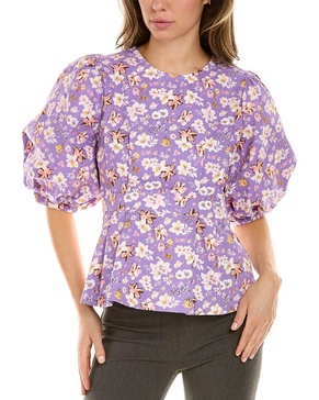 Gracia Puff-Sleeve Peplum Blouse