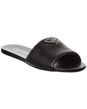 Prada Logo Plaque Leather Sandal