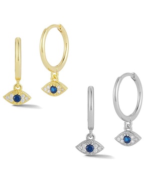 Glaze Jewelry Silver CZ Evil Eye Huggie Earrings Set