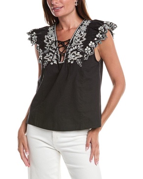 ELAN Embroidered Eyelet Top