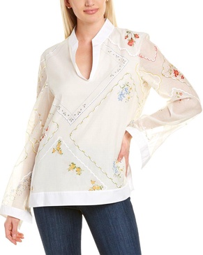 Tory Burch Handkerchief Embroidered Silk-Blend Tunic