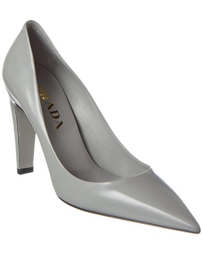 Prada Logo Leather Pointy-Toe Pump