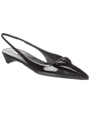 Prada Logo Patent Pointy-Toe Slingback Pump