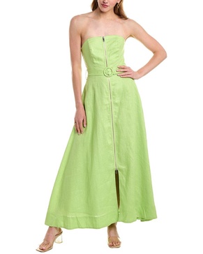 Nicholas Amalthea Strapless Zip Front Belted Linen Midi Dress