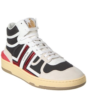 LANVIN Clay Leather & Mesh High-Top Sneaker