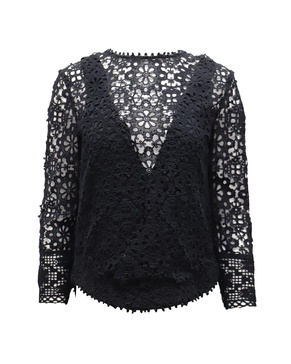 new york crotchet floral top in black cotton