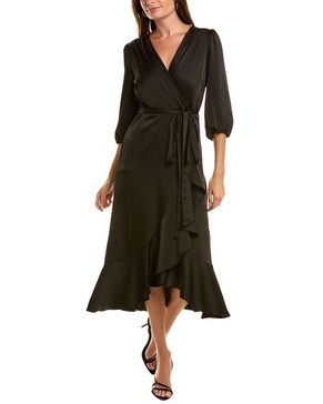 fluid satin faux wrap dress