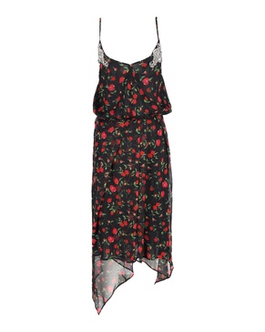 rose-print dress in black silk