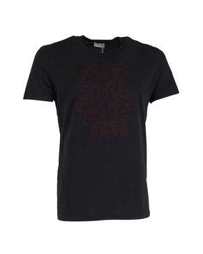 rose-print t-shirt in black cotton