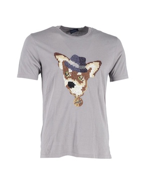 embroidered dog t-shirt in grey cotton