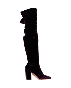 knee boots in violet velvet