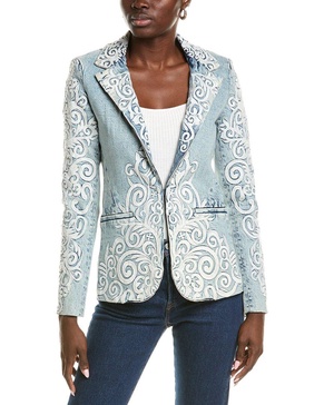 alice + olivia Macey Embroidered Denim Blazer