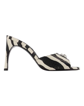 zebra print logo mules -  - black/white - leather