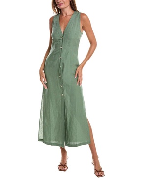 air linen-blend button down maxi dress