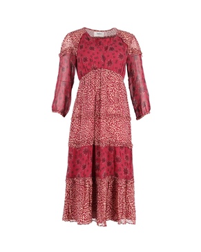 gypsie mixed print midi dress in burgundy viscose