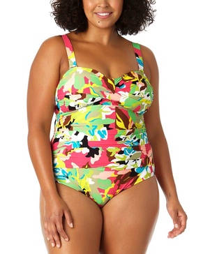 Anne Cole Twist Front Shirred Bandeau One-Piece